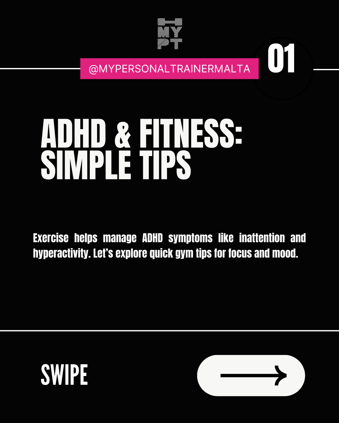 Slide 01 – ADHD & Fitness: Simple Tips. Exercise helps manage ADHD symptoms like inattention and hyperactivity