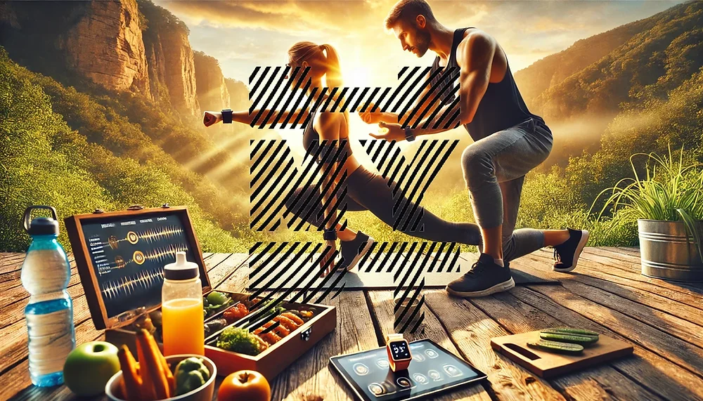 A personal trainer guides a client through an outdoor workout in a scenic natural setting, symbolizing a structured weight loss program.